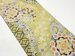 雪輪に華紋・枝垂れ桜・菊唐草模様織出し袋帯